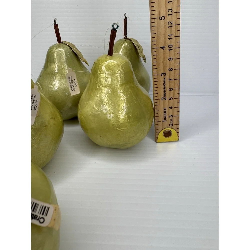 Crate & Barrel Capiz Pear Ornaments Green‎ Set of 5 Philippines Christmas Decor